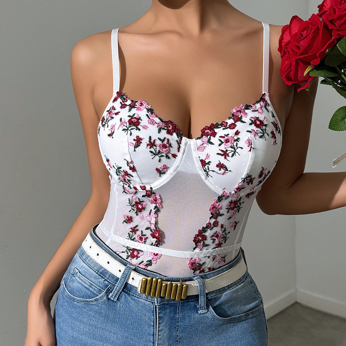 Infinity See Through Body Shaping Sexy Sexy Floral Embroidery Lace Bodysuit