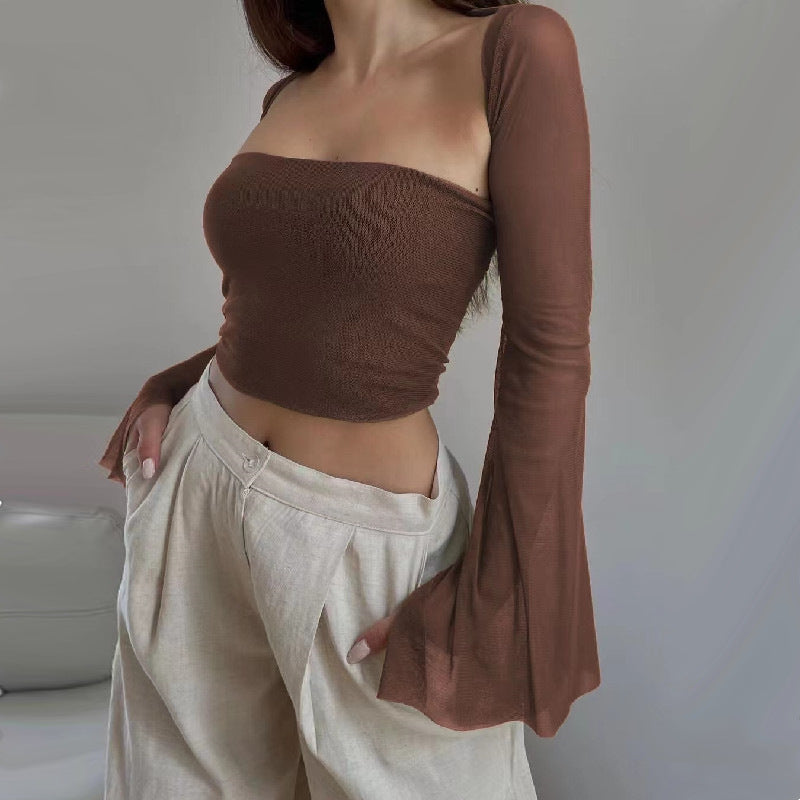 Let Me Sexy Two Piece Set Slim Tube Top Waistcoat Long Sleeve Top