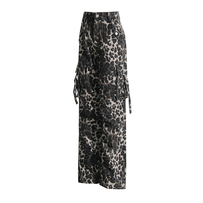 Give Me Em Vintage Leopard Print Multi Pocket Decorative Design Cargo Women’s Jeans