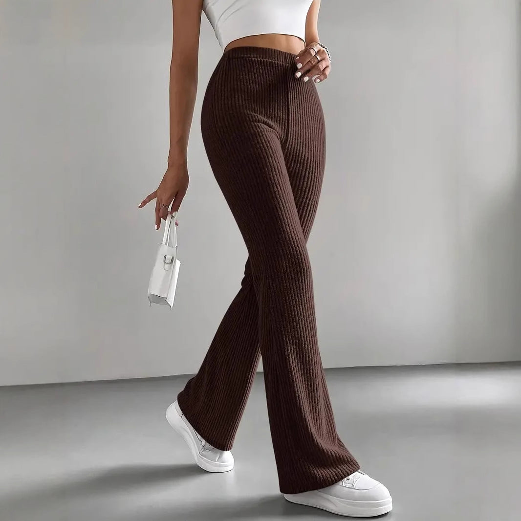 Bell Bottom Pants Women Autumn Solid Color Casual Pants Rib Knitted Fashionable All Match Slim Fit Women Pants