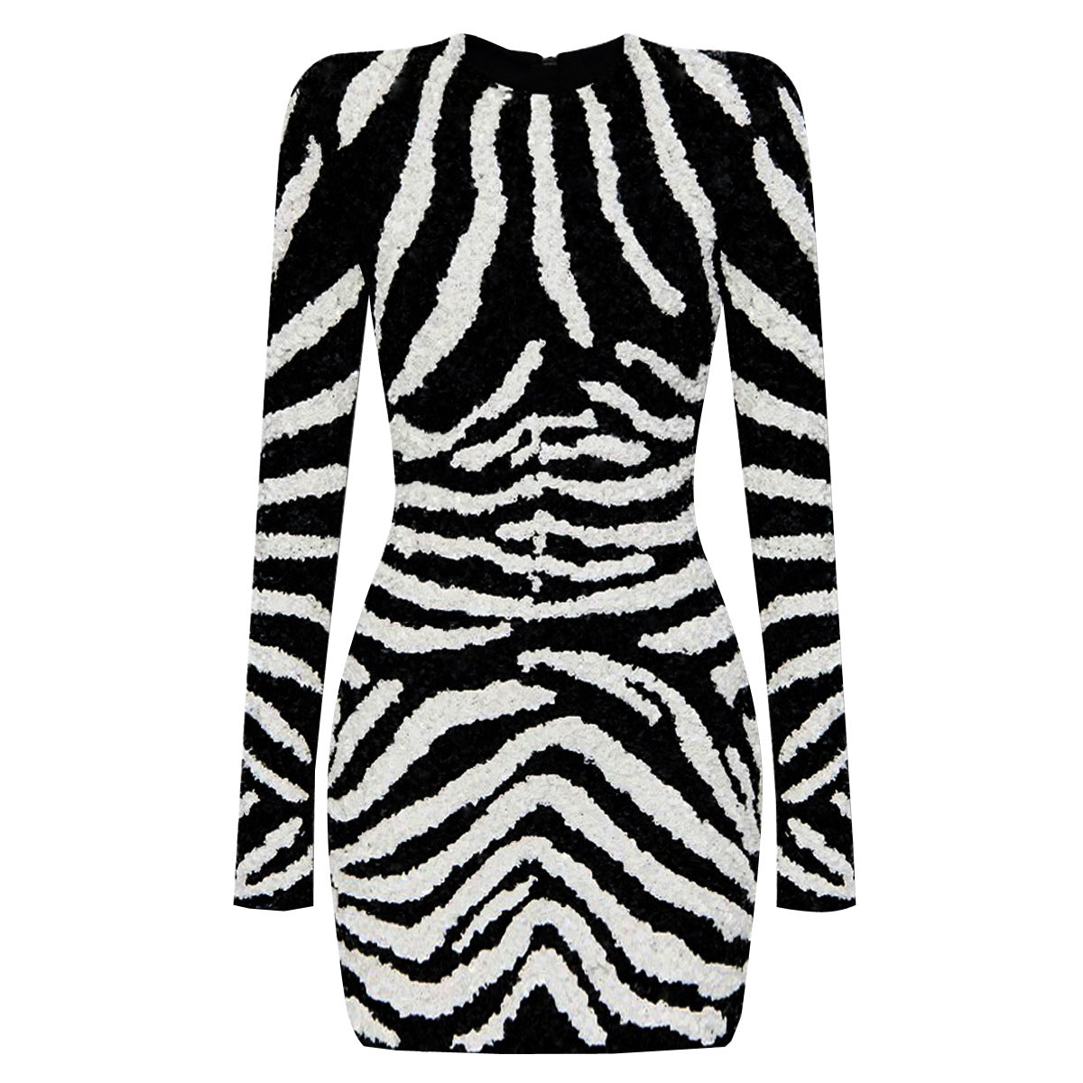 Spring Autumn High Quality Knitted Dress Round Neck Slim Slimming Rhinestone Zebra Dress