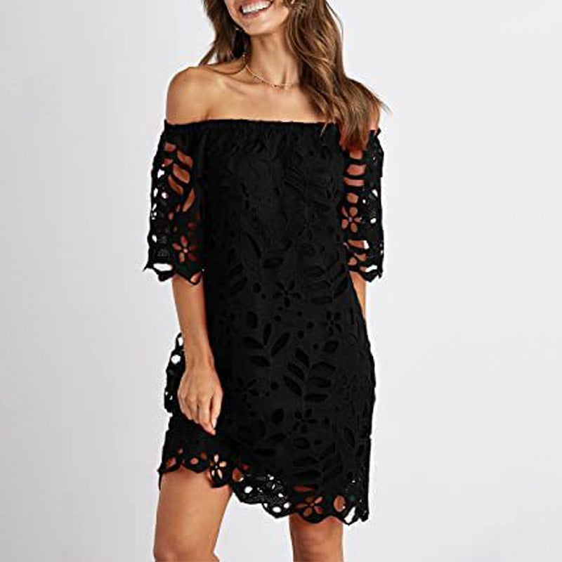 Spring Summer Lace Mid Sleeve Office Dress Tube Top Dress