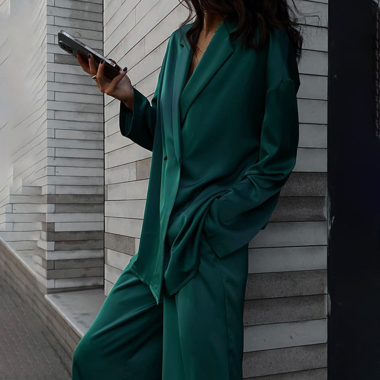 Beverly Satin Suit Two Piece Set Green