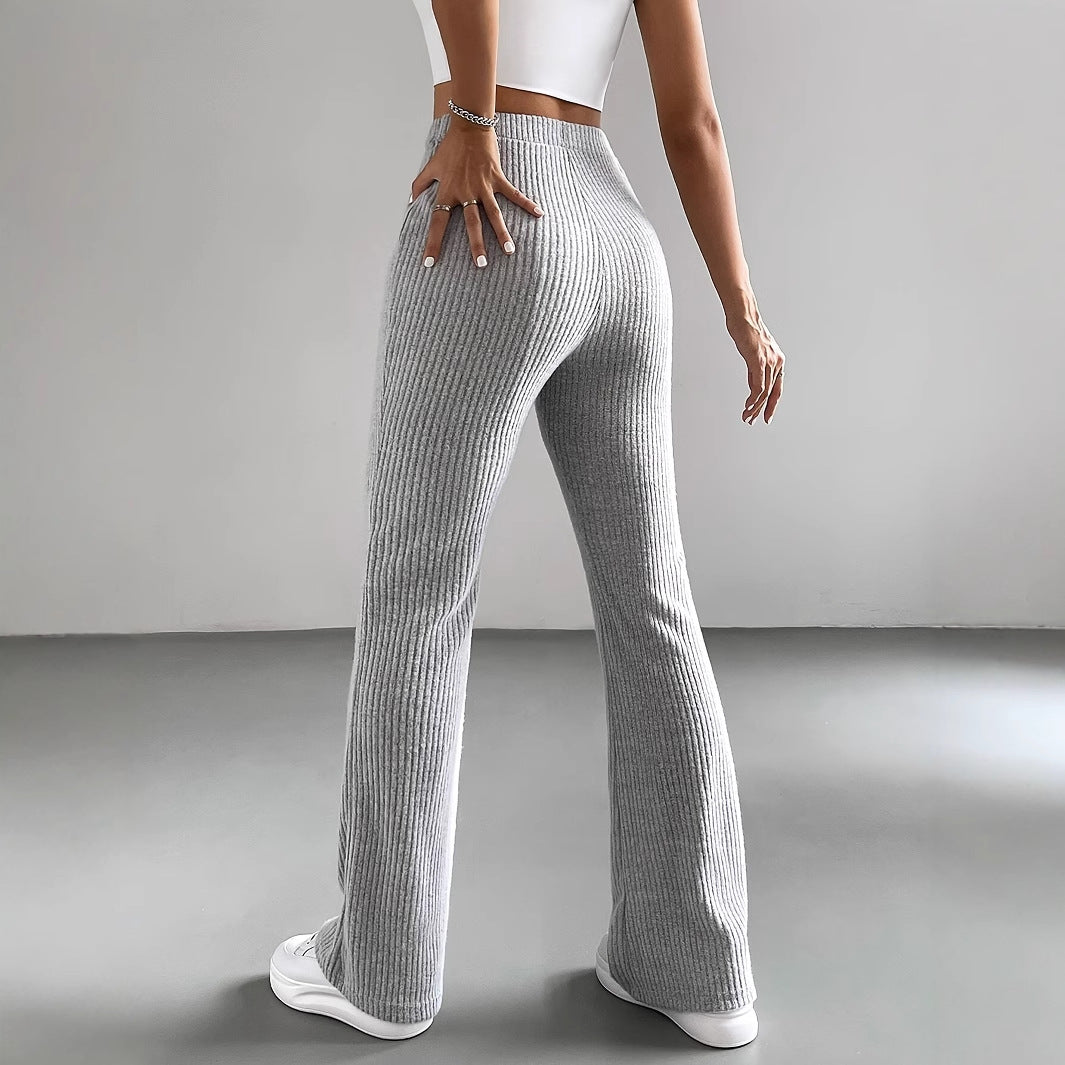 Bell Bottom Pants Women Autumn Solid Color Casual Pants Rib Knitted Fashionable All Match Slim Fit Women Pants