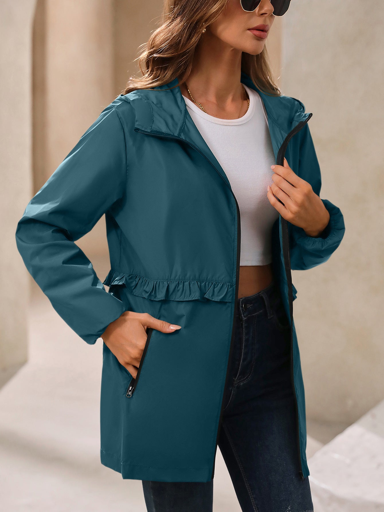 Kayme Women’s Waterproof Rain Jacket Hooded Elegant Trench with Pockets