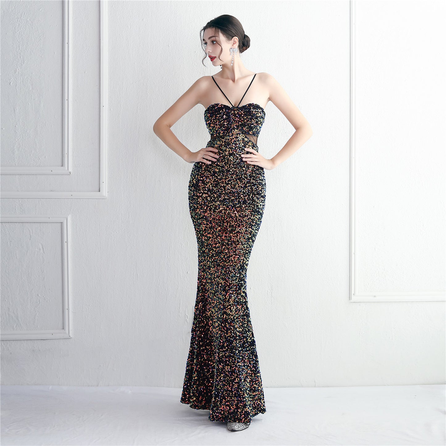 Bethany Sequined Long Elegant Form Hugging Dress