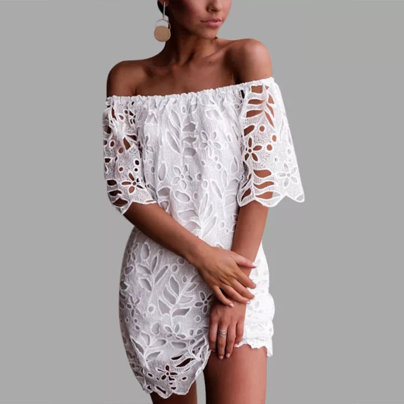 Spring Summer Lace Mid Sleeve Office Dress Tube Top Dress