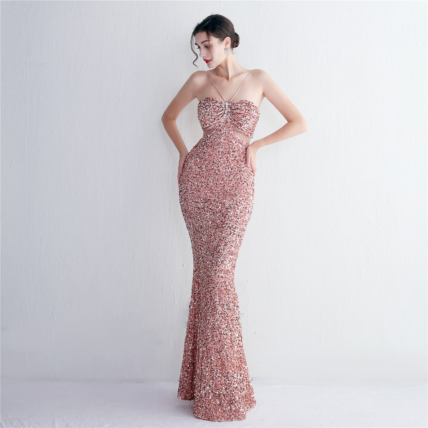 Bethany Sequined Long Elegant Form Hugging Dress