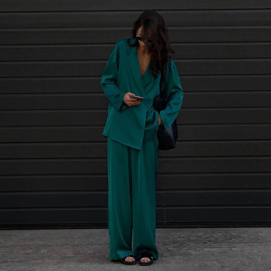 Beverly Satin Suit Two Piece Set Green