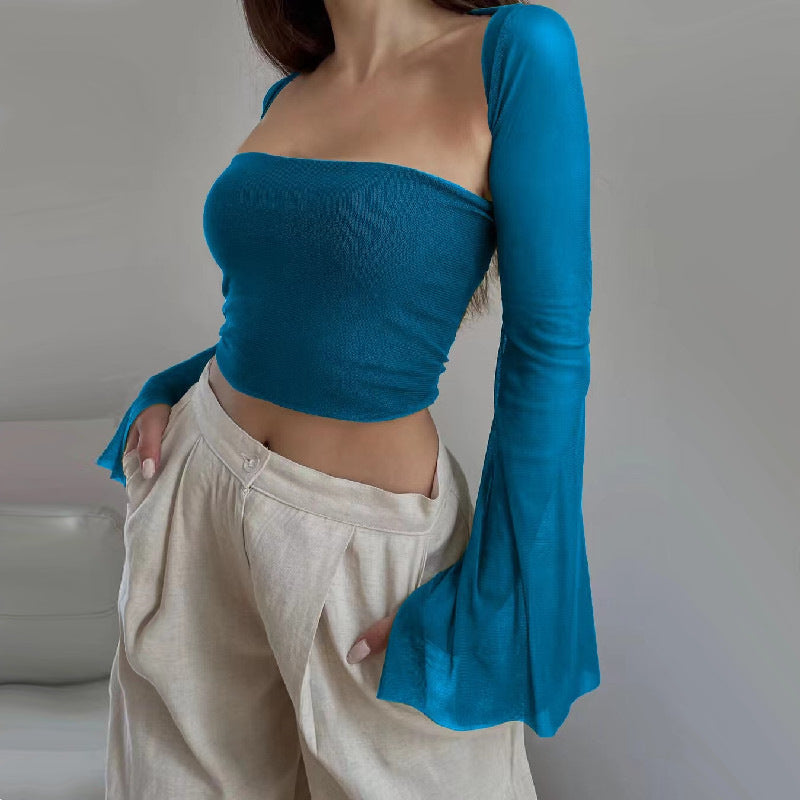 Let Me Sexy Two Piece Set Slim Tube Top Waistcoat Long Sleeve Top