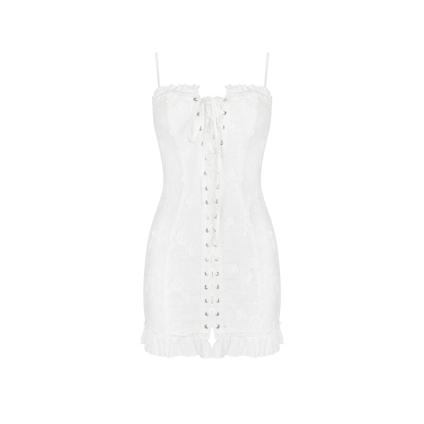 Seza Short Sling Dress Spring Summer Women Sexy Lace up White Hip White