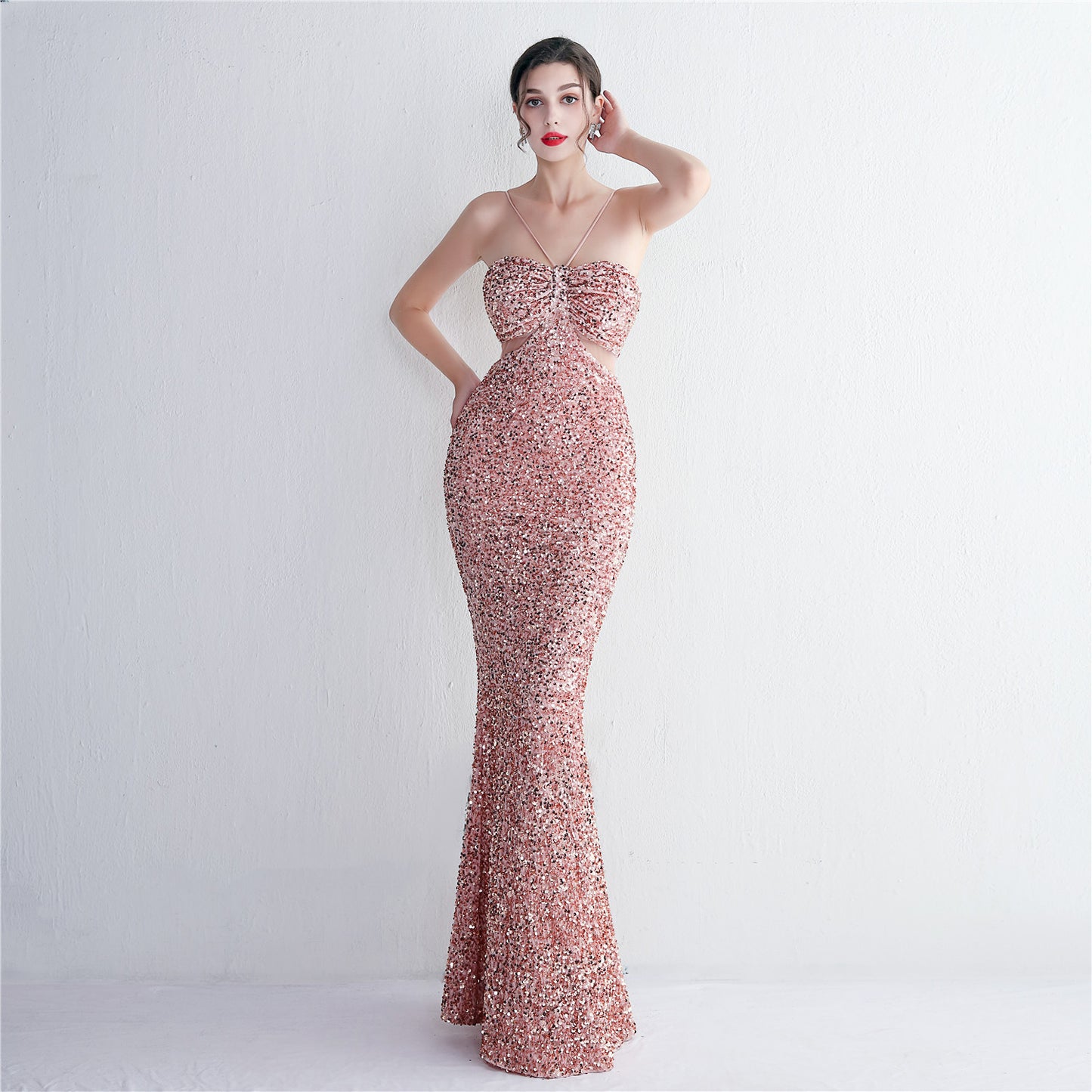 Bethany Sequined Long Elegant Form Hugging Dress