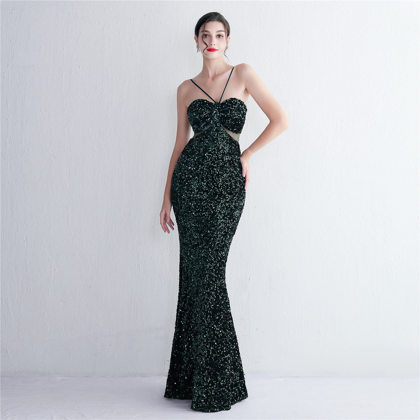 Bethany Sequined Long Elegant Form Hugging Dress