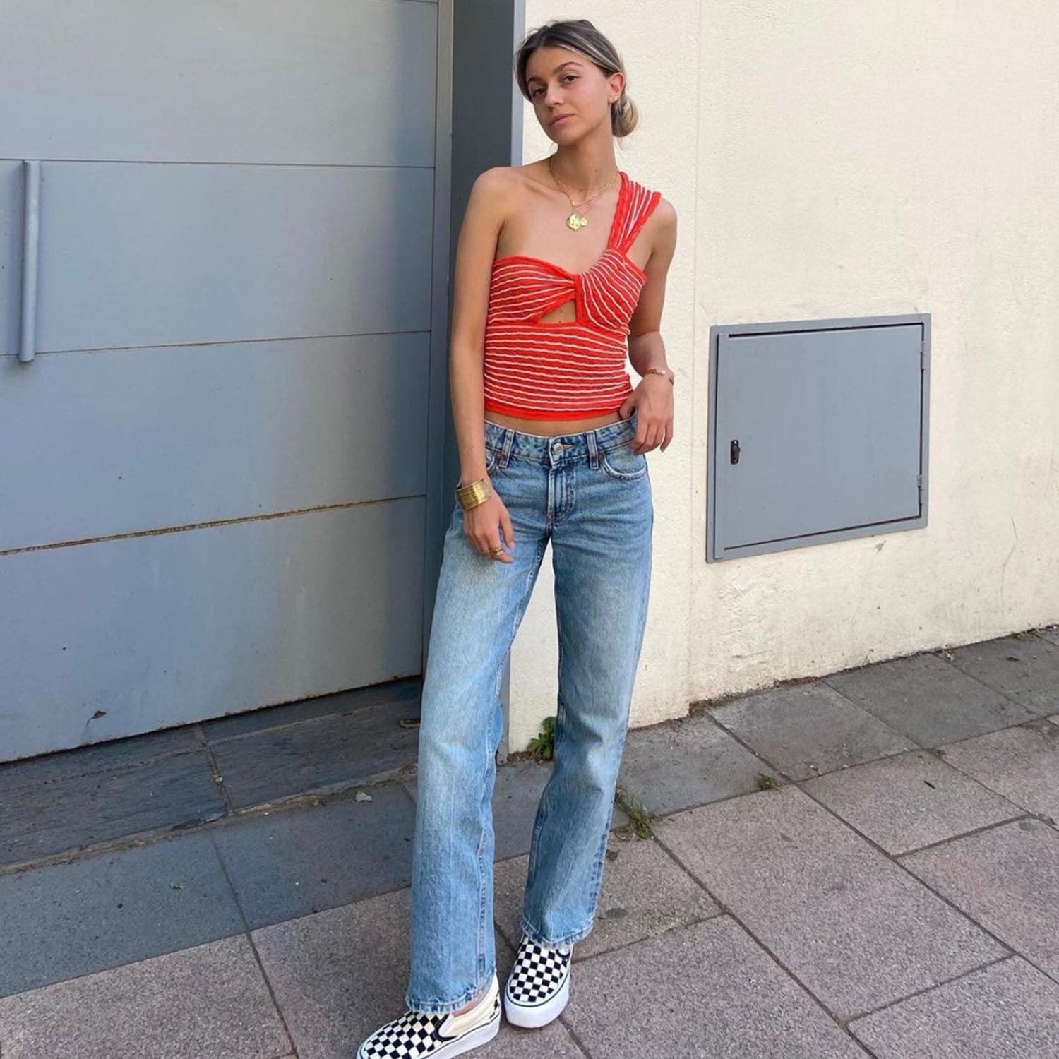 Spring Summer Best Women Clothes Striped Single Shoulder Knitted Woolen Vest Twisted