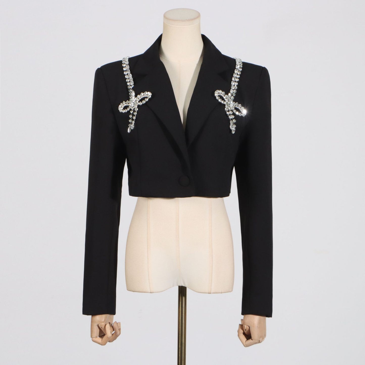 Autumn V neck Rhinestone Bow Stitching Design Short Long Sleeve Women Blazer