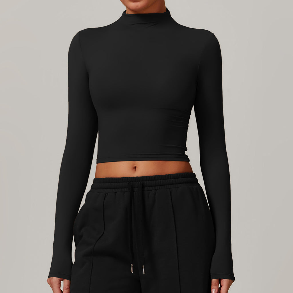 Quick Drying Fitness Sports Long Sleeved Top Turtleneck Tight Fitting Outerwear All Match Long Sleeve Yoga Wear