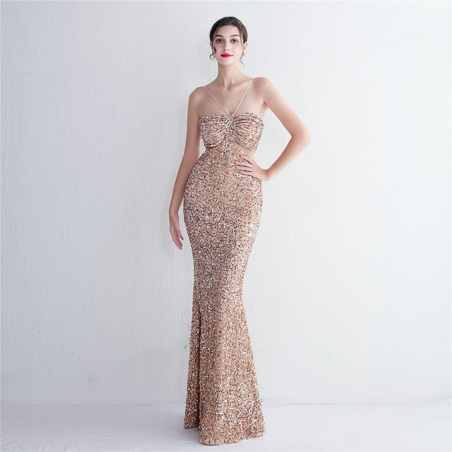 Bethany Sequined Long Elegant Form Hugging Dress