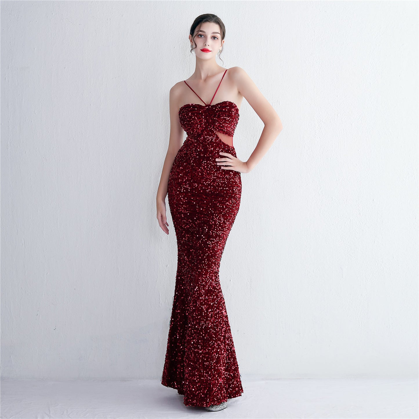 Bethany Sequined Long Elegant Form Hugging Dress