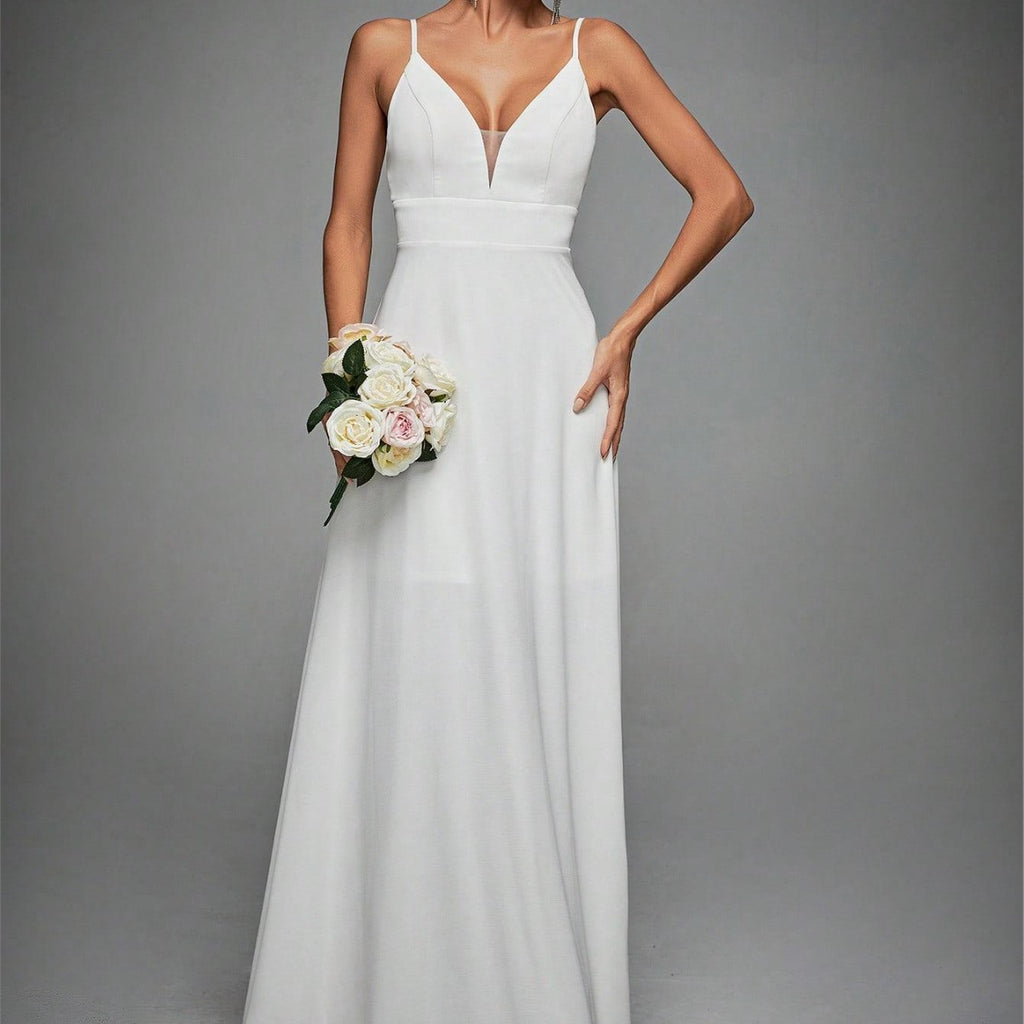 V neck Strap Evening Dress Lace Backless Large Swing Dance Dress Party Dress Bridesmaid Dress