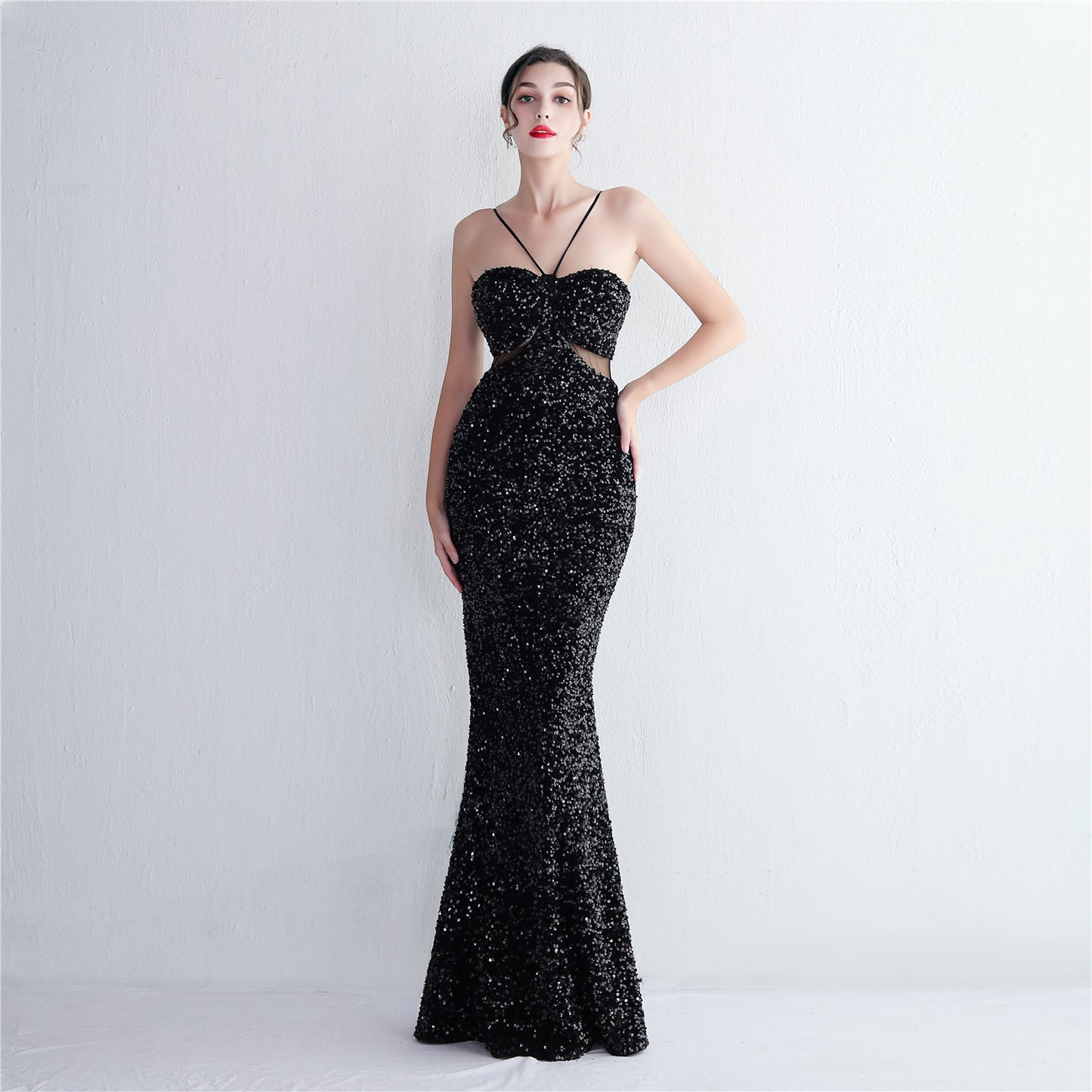 Bethany Sequined Long Elegant Form Hugging Dress