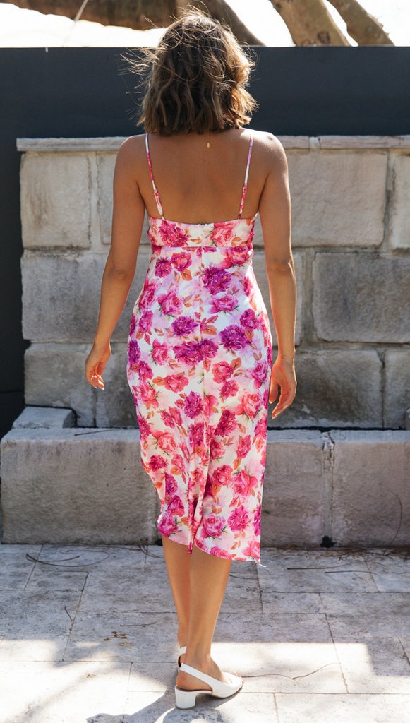 Venmo Me Sexy V-neck Printing Slip Dress Pink Floral