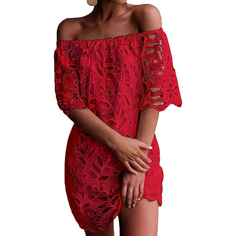 Spring Summer Lace Mid Sleeve Office Dress Tube Top Dress