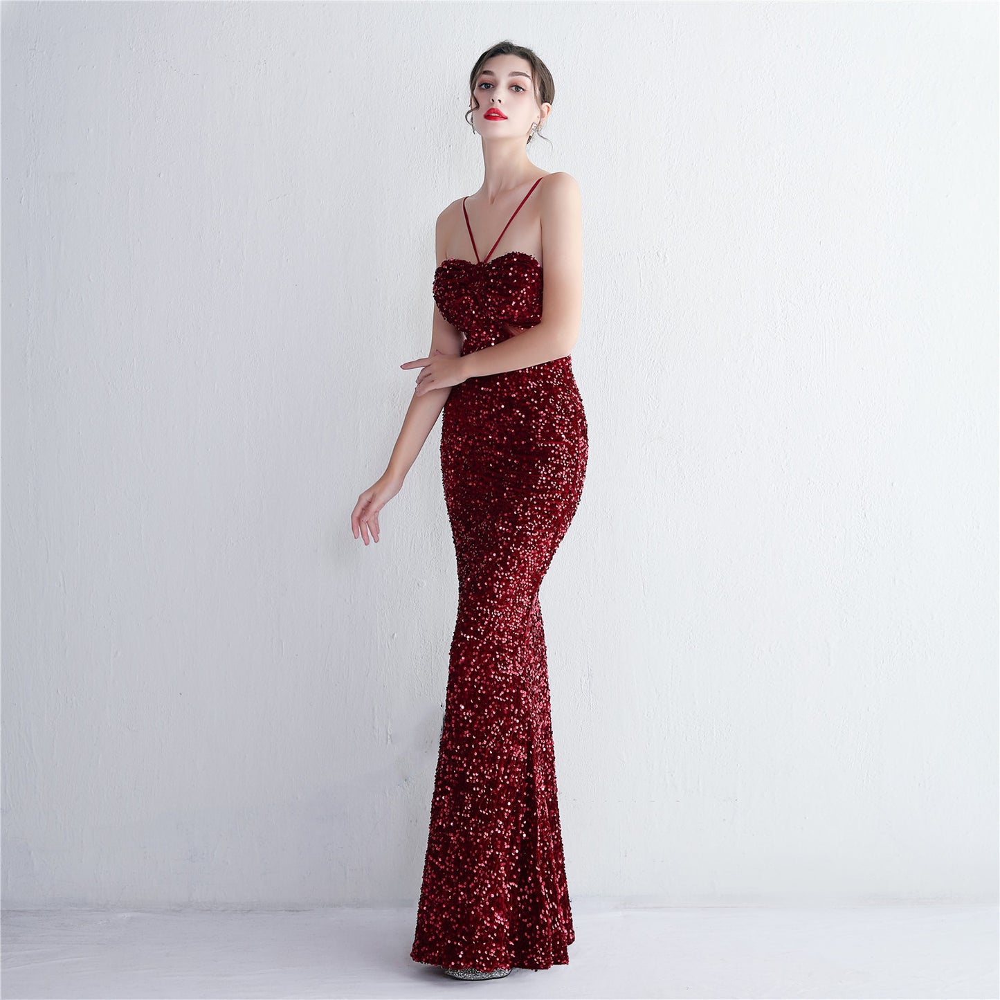 Bethany Sequined Long Elegant Form Hugging Dress