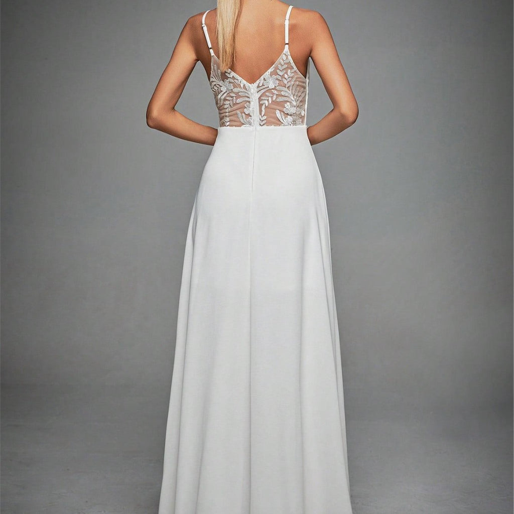 V neck Strap Evening Dress Lace Backless Large Swing Dance Dress Party Dress Bridesmaid Dress