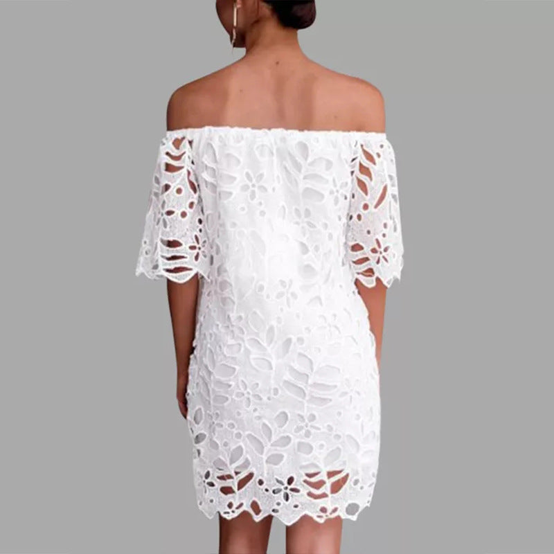 Spring Summer Lace Mid Sleeve Office Dress Tube Top Dress