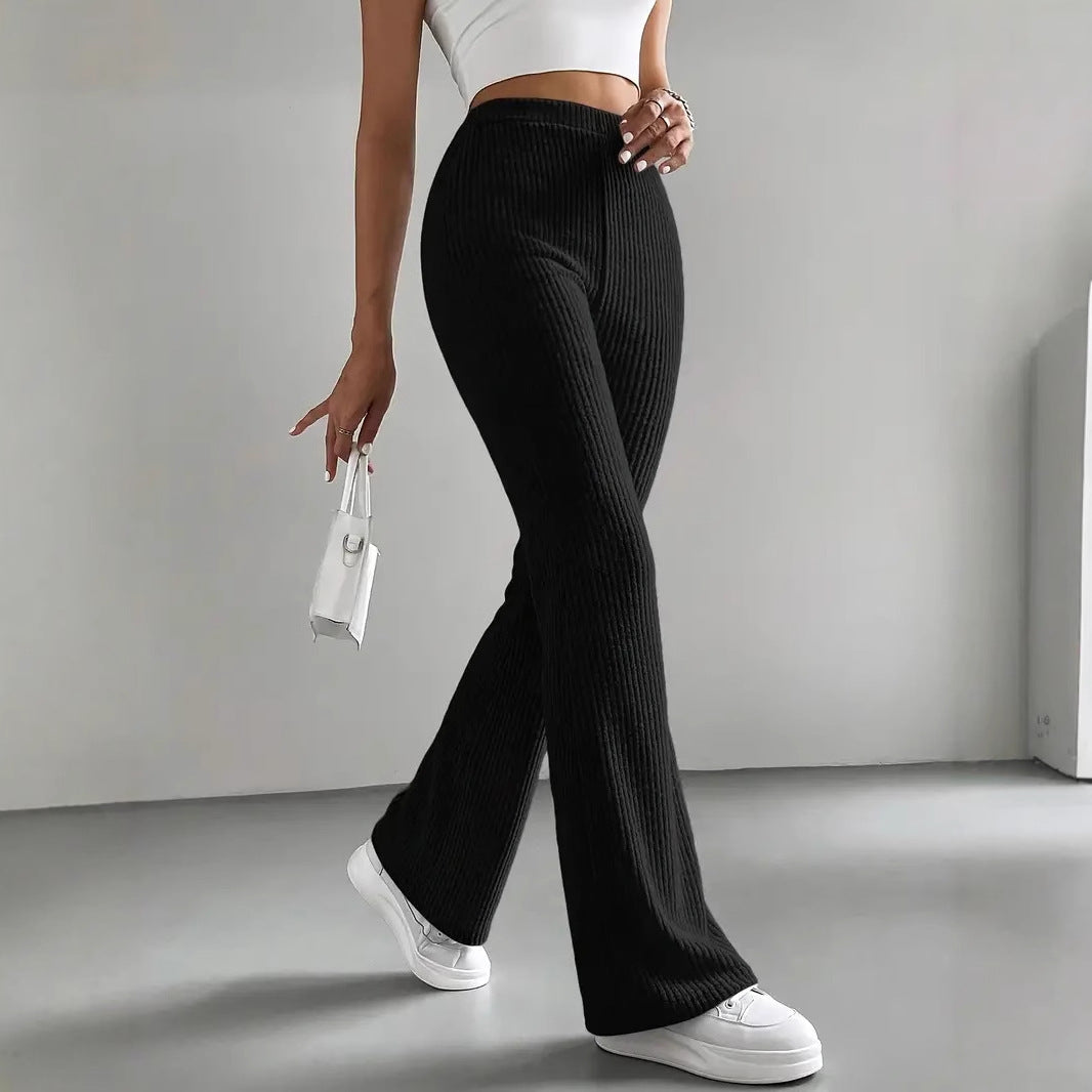 Bell Bottom Pants Women Autumn Solid Color Casual Pants Rib Knitted Fashionable All Match Slim Fit Women Pants