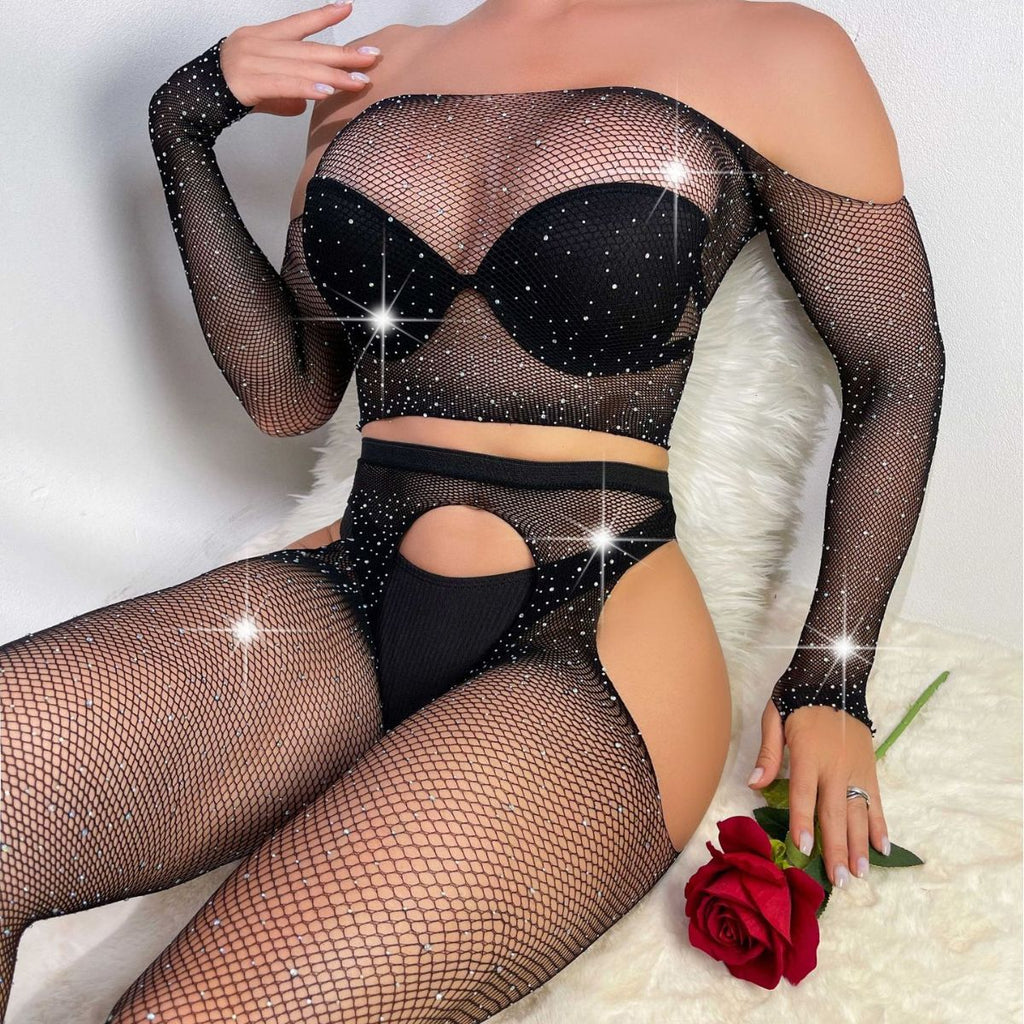 Chest Wrapped Rhinestone Sexy Lingerie Drill Starry Split Two Piece Set Sexy
