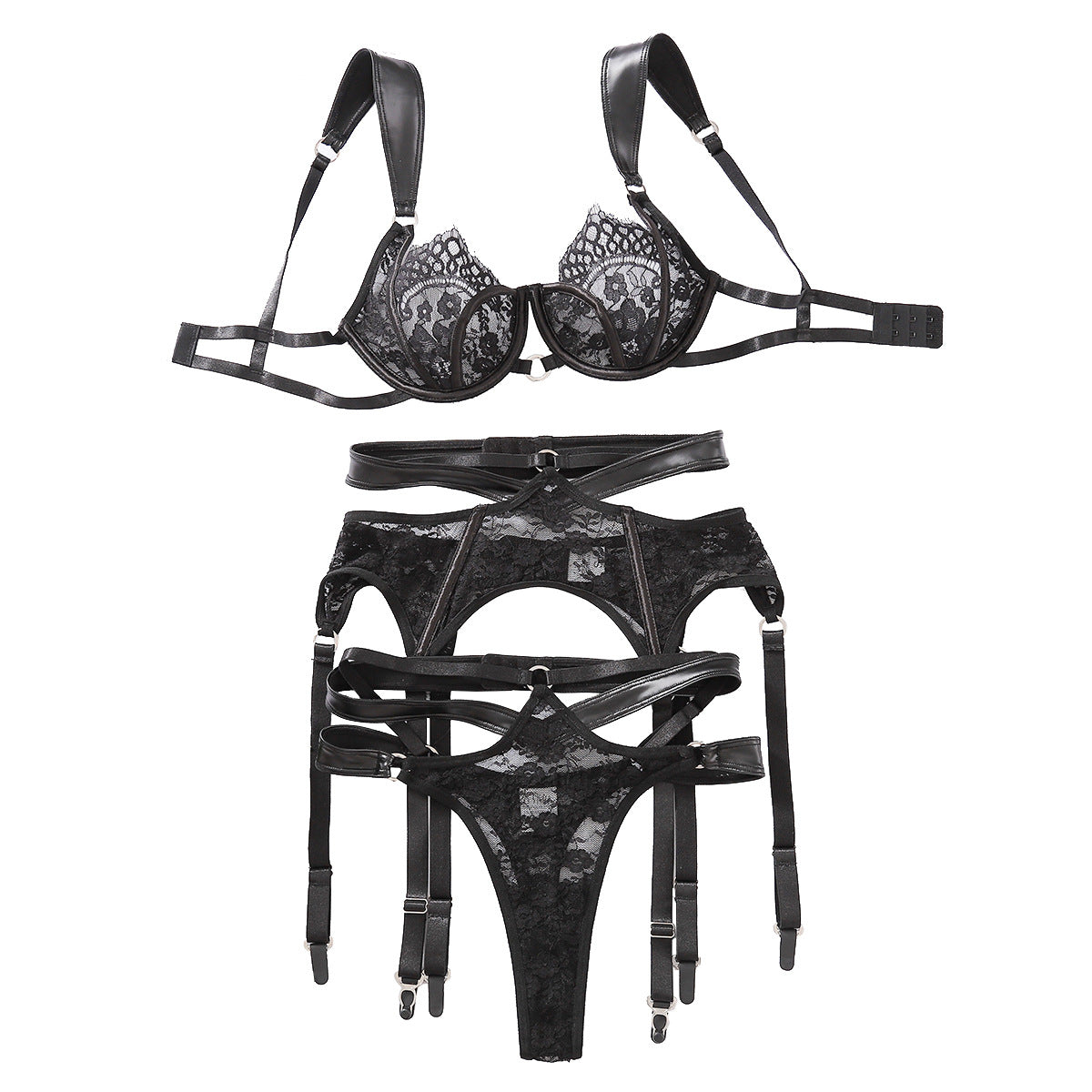 Arrival Sexy Lingerie Sexy Lace See through Backless Push up Four Piece Set