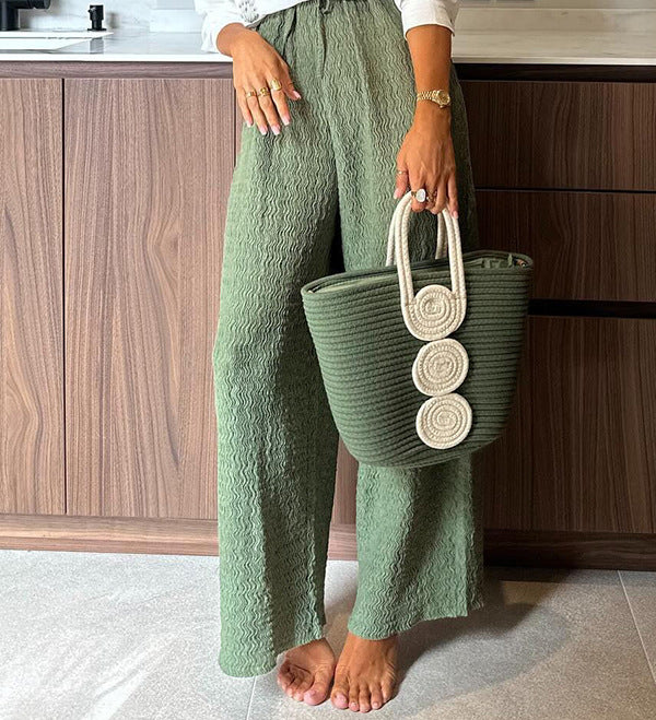 Spring Autumn Printed Long-Sleeved Single Breasted Trousers Suit Casual Loose Two Piece Suit