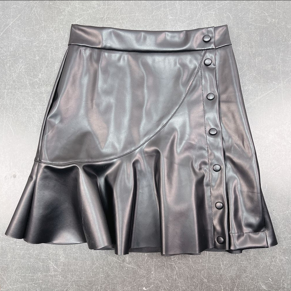 Foxy Fuax Leather Sexy Short Irregular Asymmetric Leather Skirt Black