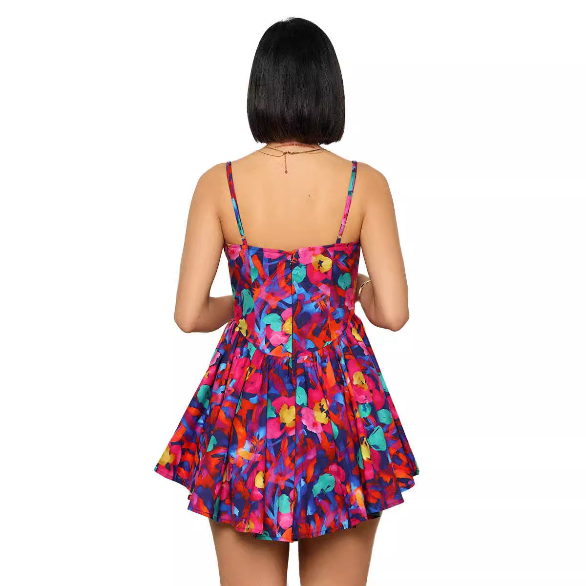 Sway Me Printed Suspenders Waist Tight Dress