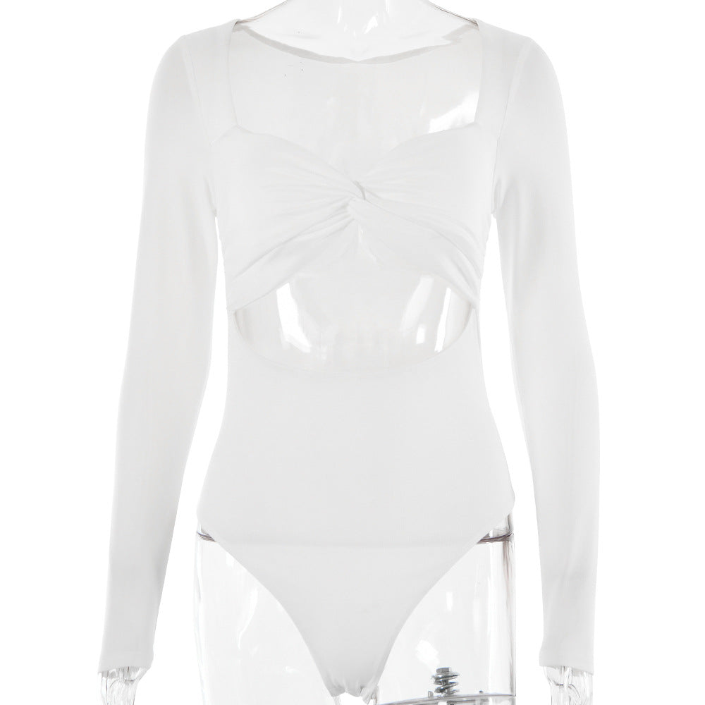 Astra V neck Long Sleeve Hollow Out Cutout Cropped Bodysuit