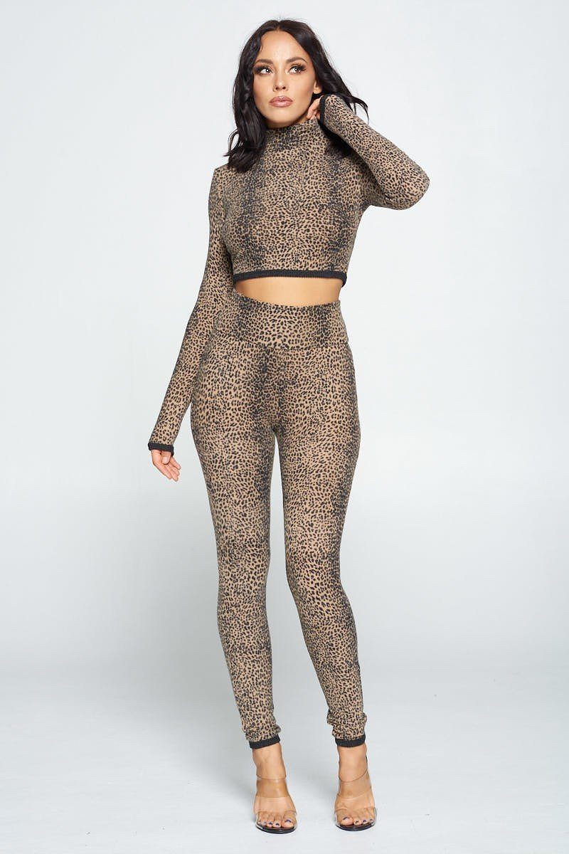 Animal Print Long Sleeve Two Piece Set - NUTRAL ATTIRE