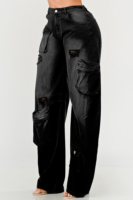 Athina Black washed out cargo pants - NUTRAL ATTIRE