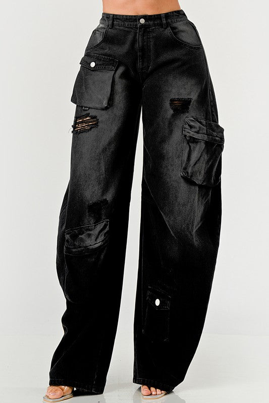 Athina Black washed out cargo pants - NUTRAL ATTIRE