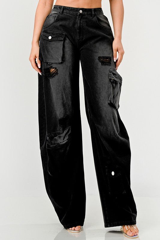 Athina Black washed out cargo pants - NUTRAL ATTIRE