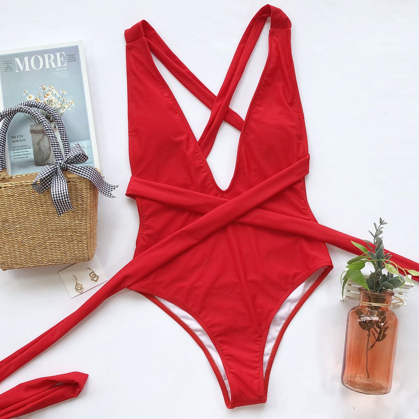 Bae Watch Deep V Tied One - Piece Swimsuit - NUTRAL ATTIRE