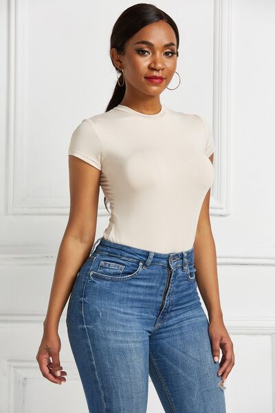 Baesic Round Neck Short Sleeve Bodysuit - NUTRAL ATTIRE