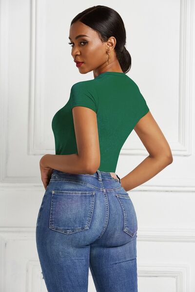 Baesic Round Neck Short Sleeve Bodysuit - NUTRAL ATTIRE