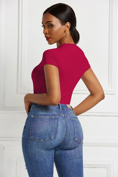 Baesic Round Neck Short Sleeve Bodysuit - NUTRAL ATTIRE