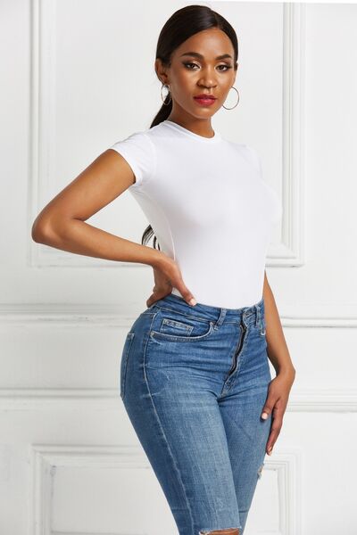 Baesic Round Neck Short Sleeve Bodysuit - NUTRAL ATTIRE