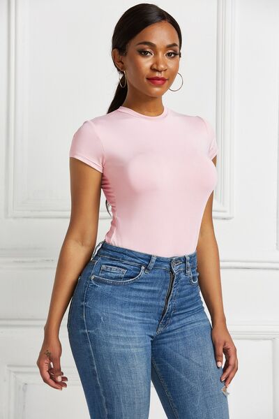 Baesic Round Neck Short Sleeve Bodysuit - NUTRAL ATTIRE