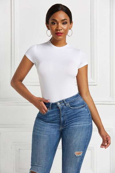 Baesic Round Neck Short Sleeve Bodysuit - NUTRAL ATTIRE