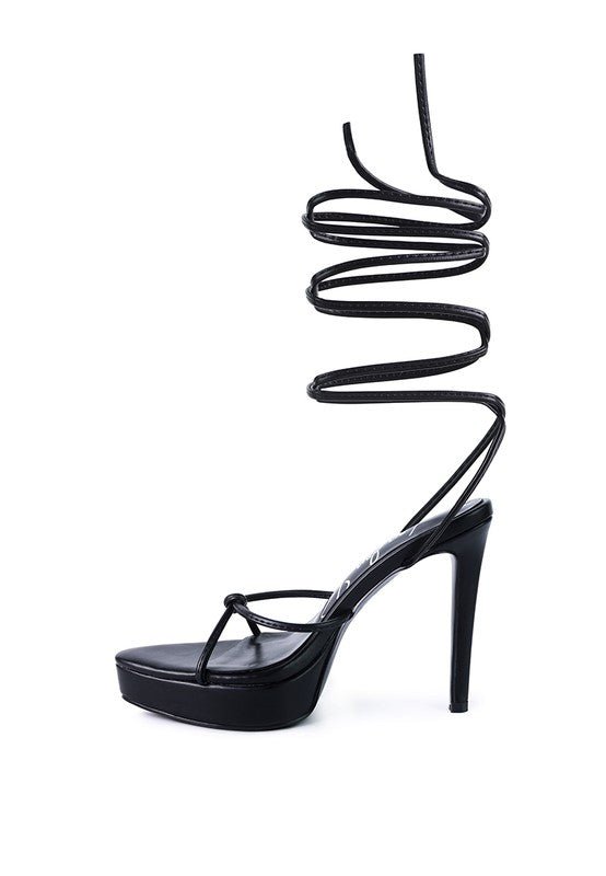 BONDAGE HIGH HEEL LACE UP SANDALS - NUTRAL ATTIRE