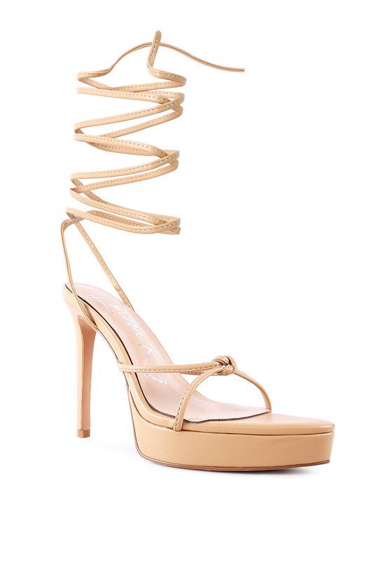 BONDAGE HIGH HEEL LACE UP SANDALS - NUTRAL ATTIRE