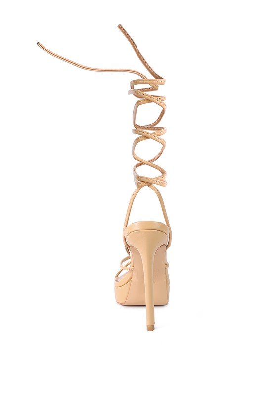 BONDAGE HIGH HEEL LACE UP SANDALS - NUTRAL ATTIRE